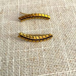 Stella & Dot Gold and Black Pave Feather Dangle earrings
